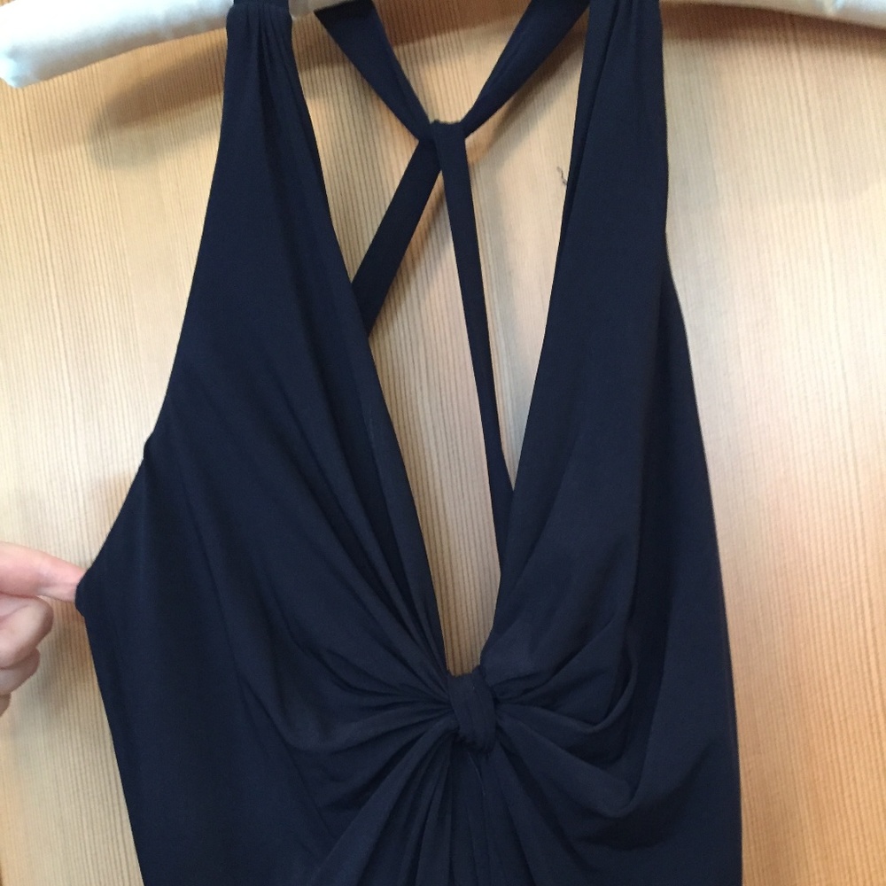 Laundry by Shelli Segal navy floor length gown, 4